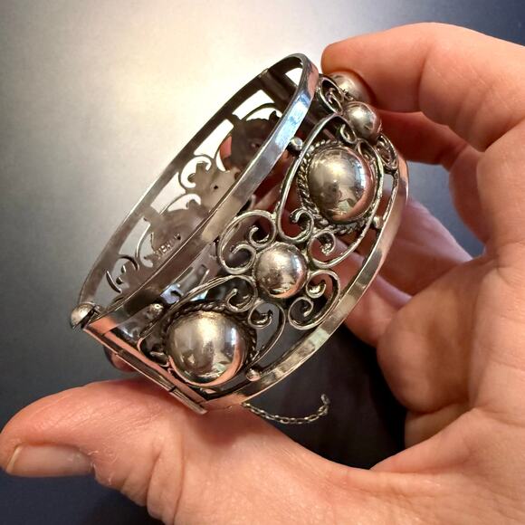 Vintage Mexico Sterling Silver 925 Scroll Link Bracelet - Picture 4 of 11